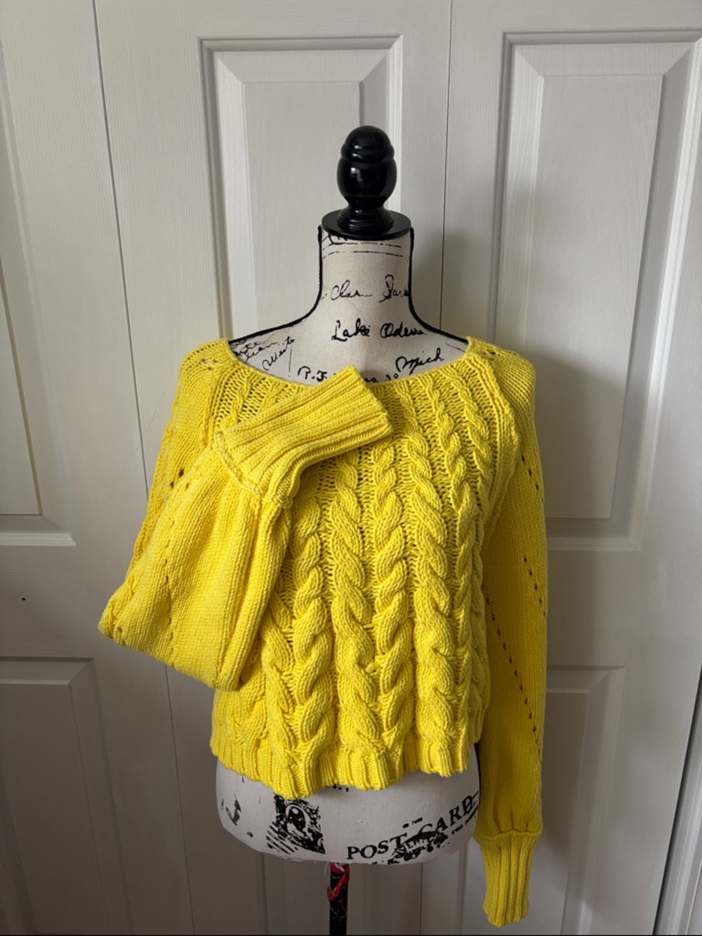 Anthropologie Free People Sandre bright yellow chunky knit sweater sz small - Picture 7 of 11